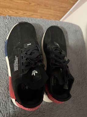 adidas Black Sneakers with Red & Blue Heel Accents